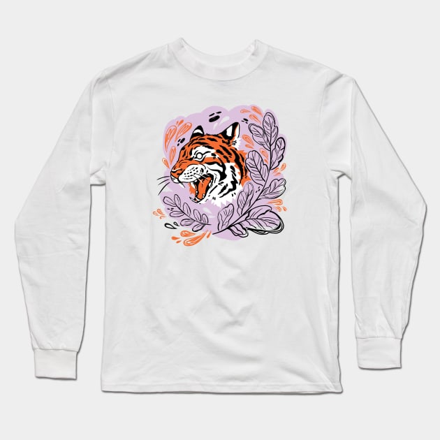 Tiger Attack 2 Long Sleeve T-Shirt by MichelleScribbles